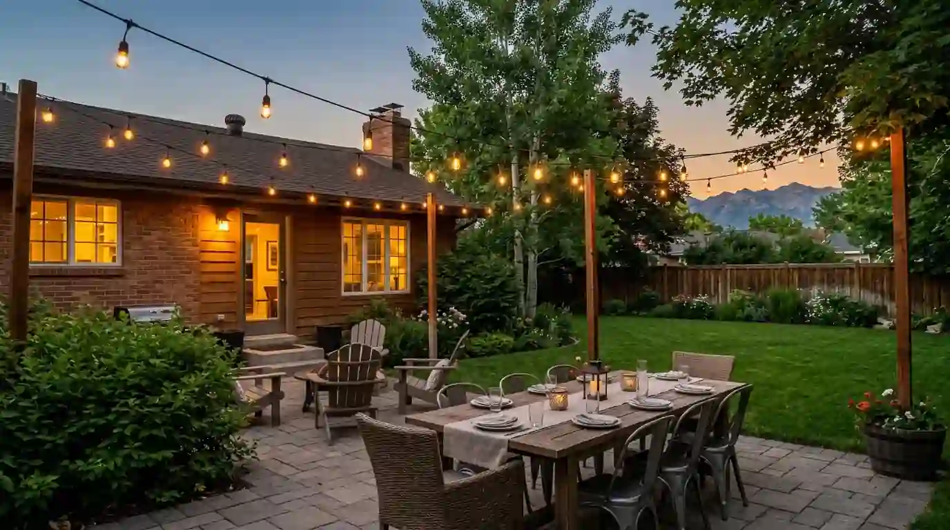 Backyard patio ready for an evening party
