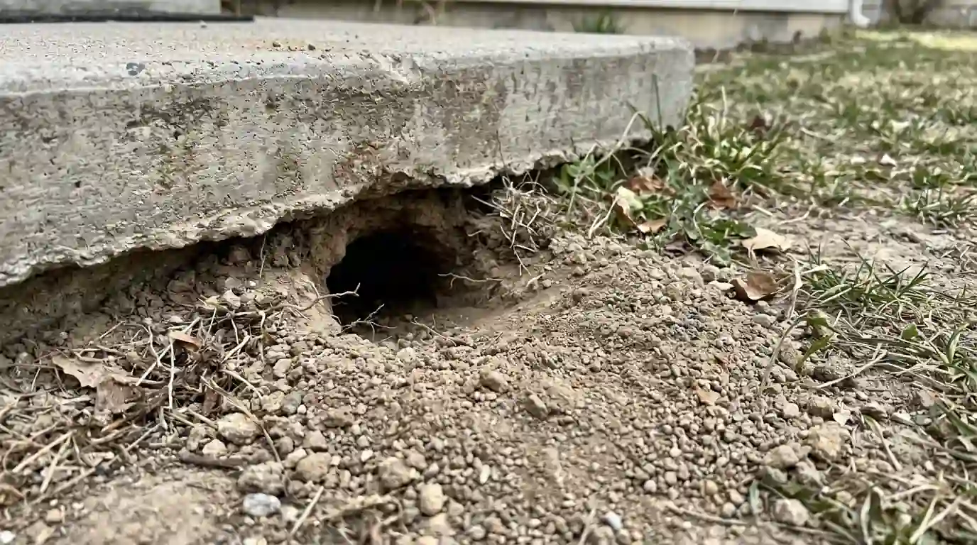 Burrow under a concrete porch step
