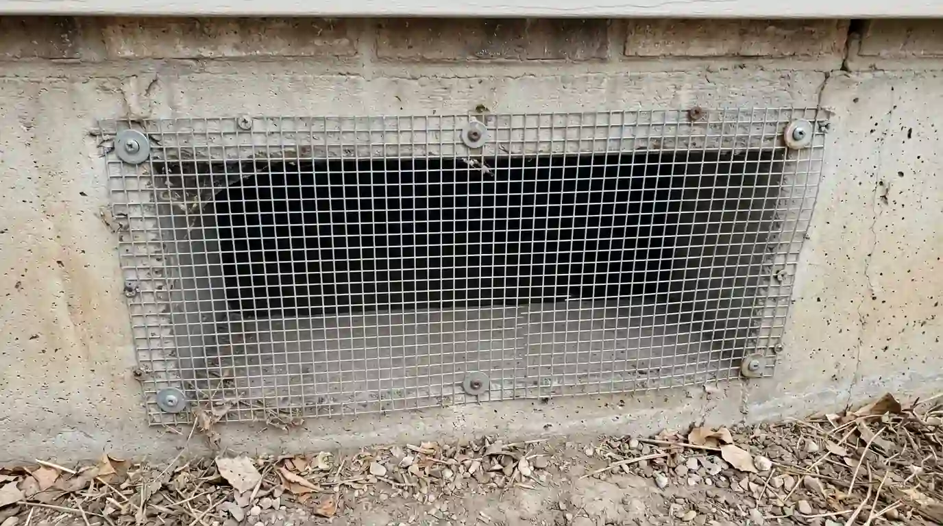 Hardware cloth over a crawlspace vent