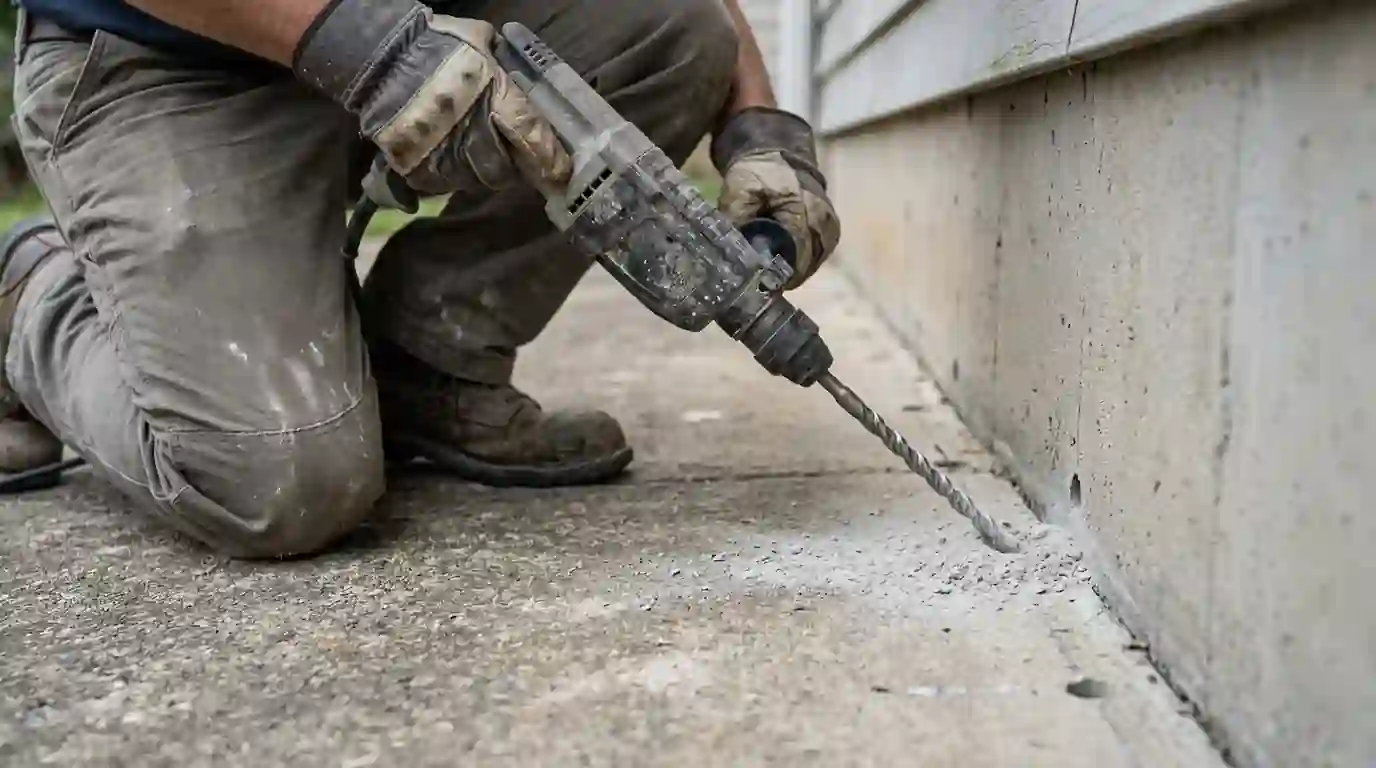 Drilling a porch slab for termite treatment