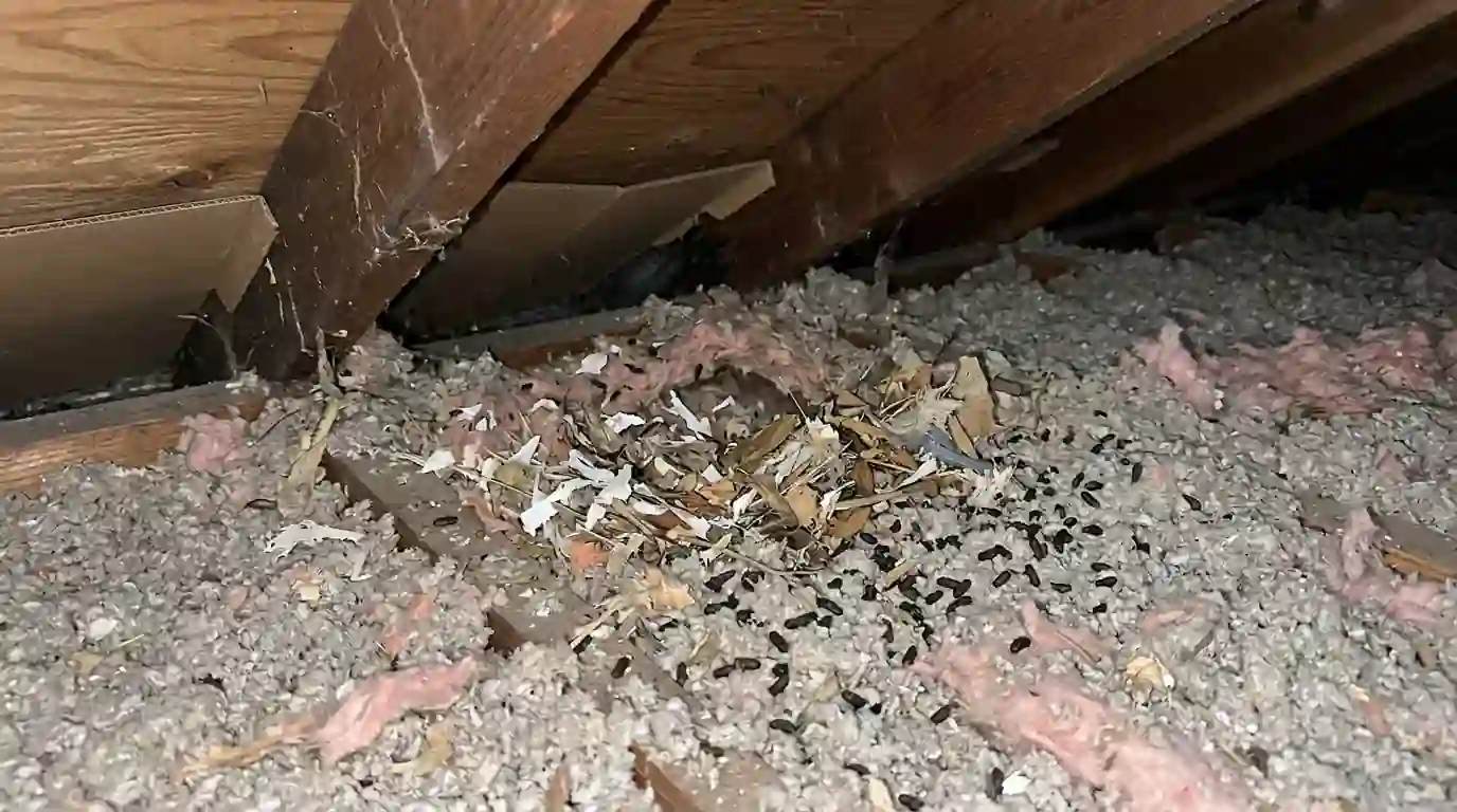Droppings and nesting in attic insulation