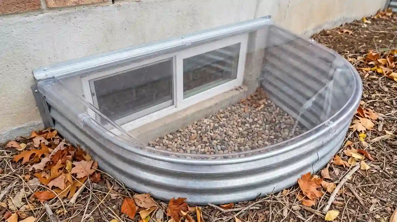 Covered basement window well on a Salt Lake City home