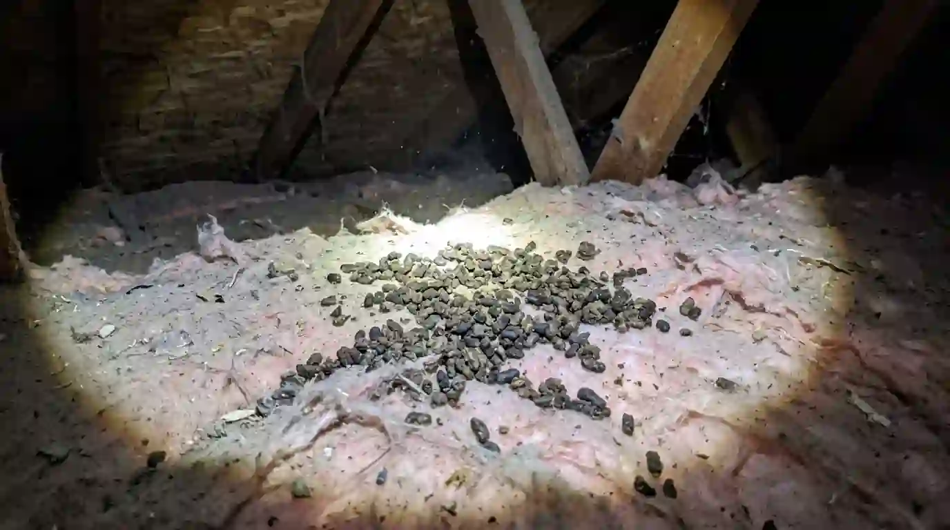 Bat droppings on attic insulation