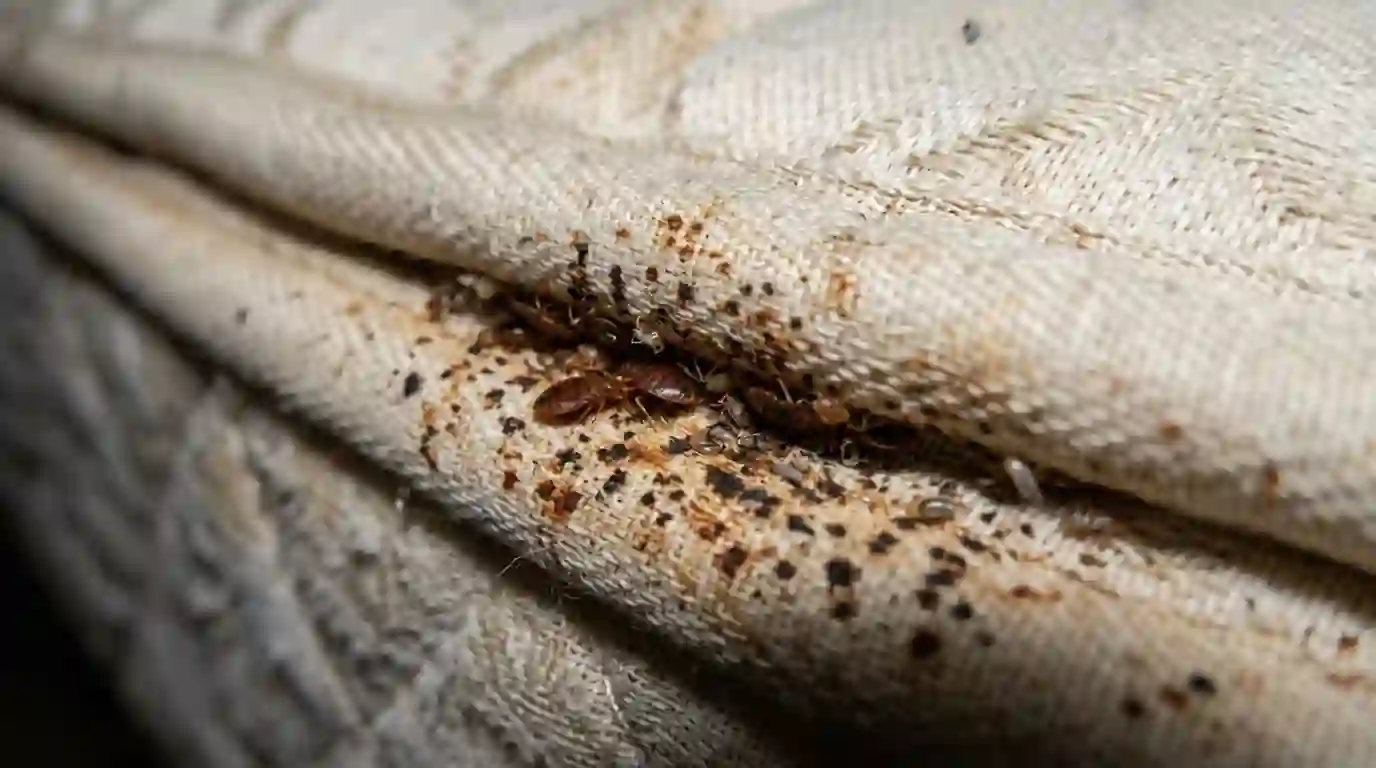 Bed bugs and spotting along a mattress seam
