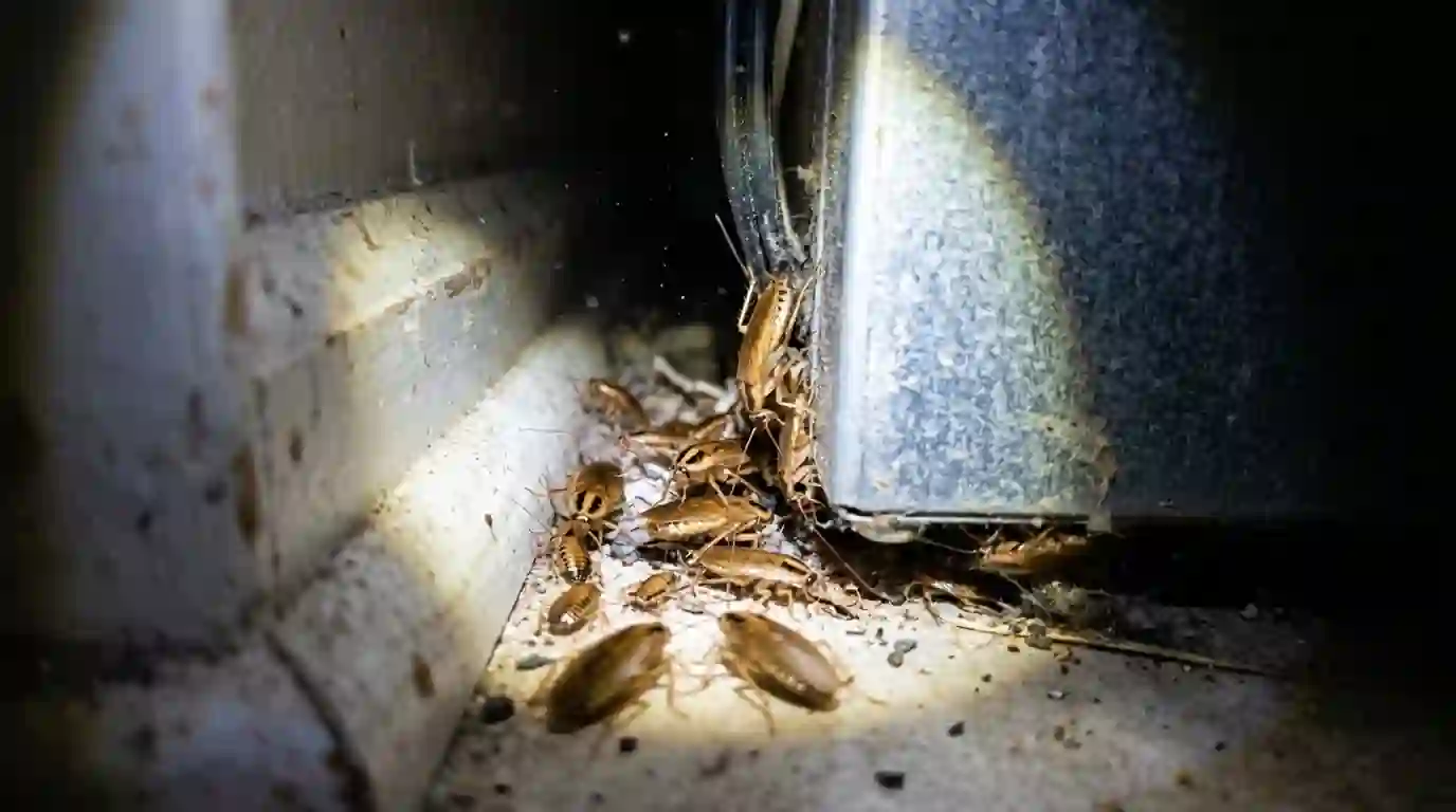German cockroaches behind a refrigerator